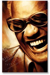 mixed media artwork of ray charles giclee with oil and