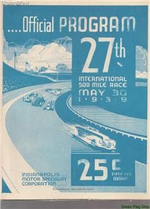 1939 Indianapolis 500 Program Wilbur Shaw Maserati