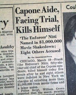 1932 Frank Nitti Al Capone Hitman Suicide Death Chicago Gangland Old 
