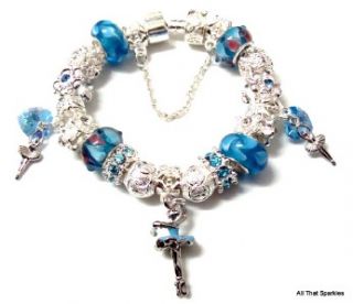blue ballerina child girls charm bracelet fit pandora