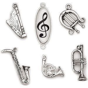 Blue Moon Tokens Metal Antique Silver Music Charms Pack of 6
