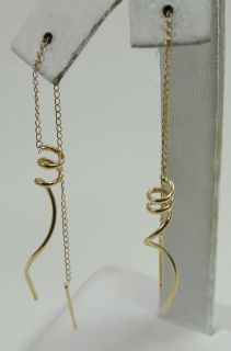 1352757891_14K Yellow Gold Chain Earrings Dangle Swirl Design Pieced 