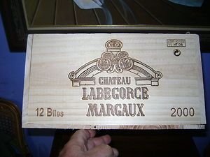 2000 CHATEAU LABEGORCE MARGAUX WOOD WINE BOX CRATE EMBOSSED PANEL 