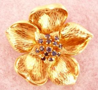 Tiffany Gold 14 Faceted Sapphires Art Noveau Pin