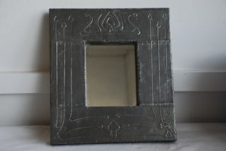 Vintage Arts Crafts Macintosh Pewter Tin Wall Mirror