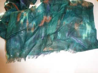 nwt cejon wrap scarf teal w metalic threads fringe edges
