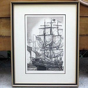   Matted Plate Print of The Whaling SHIP Charles w Morgan 1976
