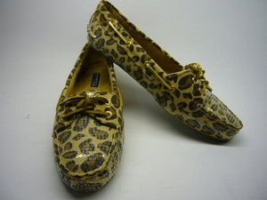 New Sperry Topsider Skiff Leopard Print Fabric with Clear Sequin 