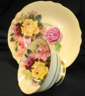 Paragon Tri Coloured Rose Roses Flower Handle Apricot Tea Cup and 