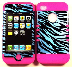 in 1 HYBRID Silicone Phone Cover Case for APPLE iPhone 4 4S Zebra 