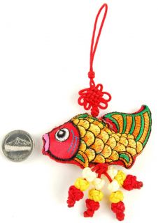 Fabric Goldfish Charm Red Yellow Lucky Knot Feng Shui