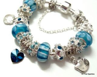 Blue Hello Kitty Child Girl Heart Charm Bead Bracelet