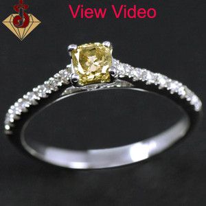    Gold Natural Top Greenish Yellow Center Diamond Ladies Cocktail Ring