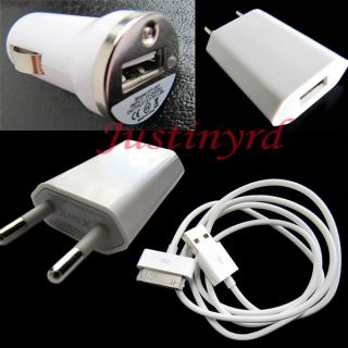 EU Wall Charger Adapter Car Charger USB Data Cable for iPhone 4G 3G 