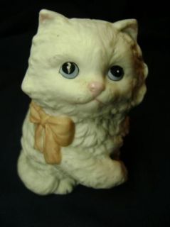 Homco 1428 Persian Long Hair White Ceramic Cat Pink Bow