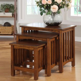 Solid Wood Mission Style Charter Oak Finish End Tables (Set of 3)