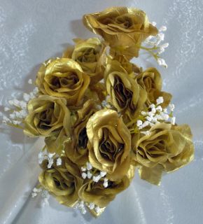   Roses Gold Golden Silk Wedding Flowers Centerpieces 50th Anniv