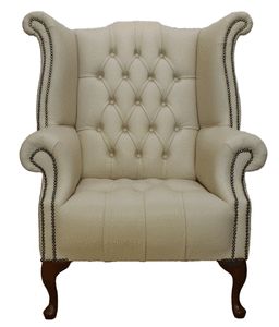 Chesterfield Armchair Queen Anne Fireside High Back Wing Chair Cream 