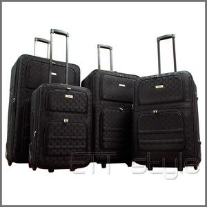 PIECES EXPANDABLE BLACK CHECKER ROLLING LUGGAGE SET SUITCASE CARRY 