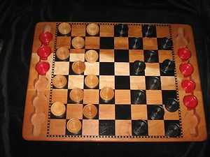 Checkers Set Solid Wood Board and 3 Sets of Wood Checkers