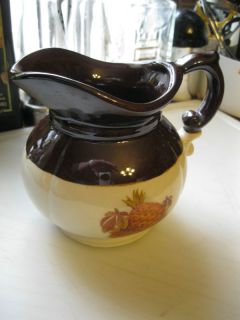 McCoy Ceramic Pitcher Classic Brown White with Beautiful Fruit Design 