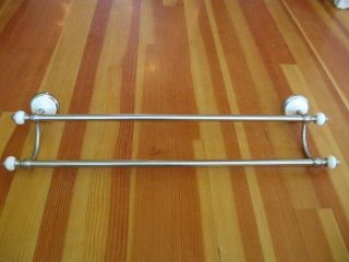   Bathroom Double Towel Bar in Satin Nickel and White Ceramic Finish