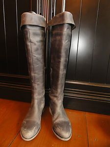 Charles David Gray Leather Knee High Riding Boots 6 5