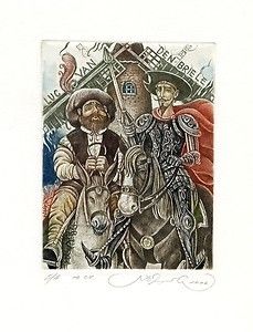 Cervantes Don Quixote EX libris Etching by Sergey Kirnitskiy Ukraine 