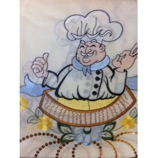 3pc Kitchen Curtain Set Beige Embroidered Fat Chef Drapes Cafe Tier 