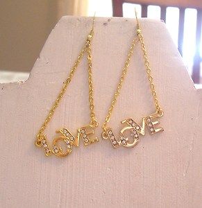 Gold Color Chain Dangle Earring Crystal Stone Love Drop