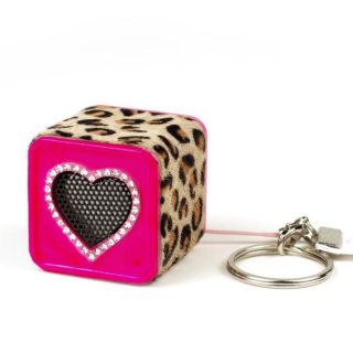   Keychain Speaker Leopard Swarovski Crystal Heart Chicbuds Pink OR Blue