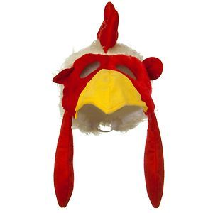 Furry Chicken Hat with Attached Mask Farm Animal Fuzzy Costume 