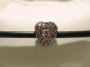 Authentic Chamilia Graphite Leather Bracelet Jeweled Heart in Heart 