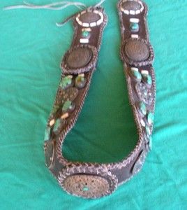 Antique Nepalese leather belt w/ Chesnee coat closers 14 beveled 
