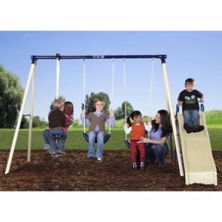   Fun Kids Metal Swing Set Play Park Outdoor Set Glider Swing