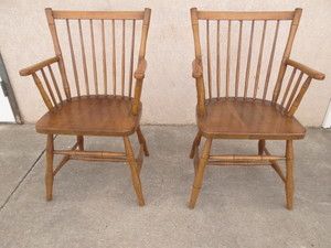 Pair Stickley Solid Cherry Valley Windsor Arm Chairs C