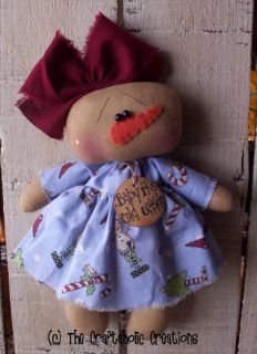 Primitive Raggedy Doll Snowman Girl Christmas Ornie Ornament Baby Its 