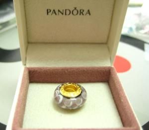 Pandora Glass Charm 14k Purple Lotus Bead No 750505