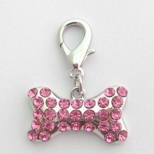 Fashion Dog Charm Pet Jewelry Pink Rhinestones Bone Charm
