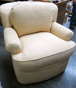 Pearson Swivel Chairs in Cream Gold Ultra Suede with Accent Pillows 