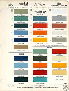 1962 Chevrolet Dodge Truck Paint Color Chart PPG 62