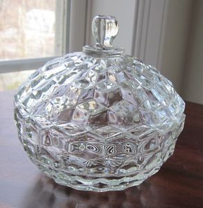 Depression Jeannette Glass Cubist Covered Candy Dish