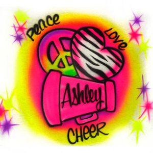   Personalized Any Name Cheerleader Peace Love Cheer Airbrush