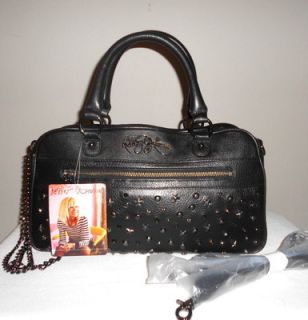 Betsey Johnson Handbag Black Leather Super Star Stud Satchel Cross 