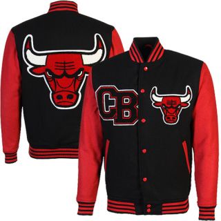 Chicago Bulls Regulator Fleece Full Button Varsity Jacket   Black/Red