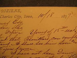 1877 Postcard F A Roziene Insurance Charles City Iowa
