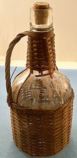 1893 embossed Old Times Whisky, Wicker Wrapped Glass Bottle