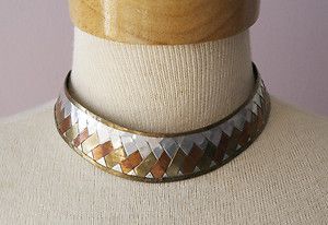 Vintage 1970s Artist Made Choker Collar Style Braided Metal Copper 