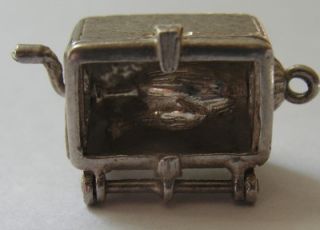   English Silver Rotisserie Chicken Oven Charm Opens Turns Fun