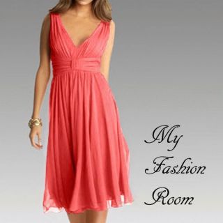 New Coral Silky Chiffon Cocktail Party Bridesmaid Formal Evening 